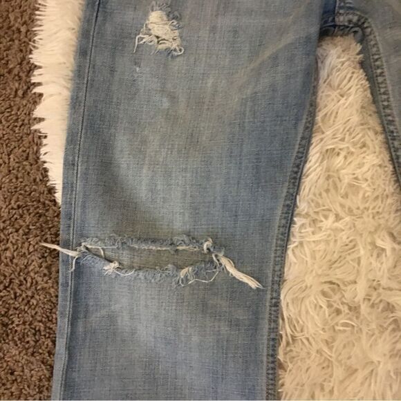 American Eagle 🦅 YELLOW STITCH Low rise bootcut selective dark dyed distressed - Picture 4 of 8